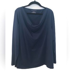 Ann Taylor Navy Cowl Neckline Cotton Top Size XL